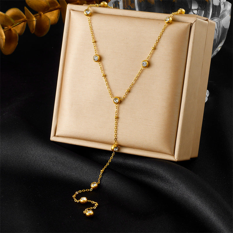 Fashion Simple Inlaid Round Diamond Chain Necklace