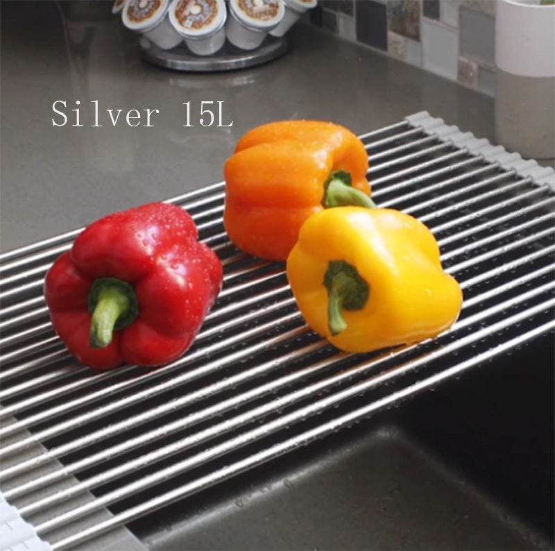 Folding Kitchen Drain Sink Rack Stainless Steel