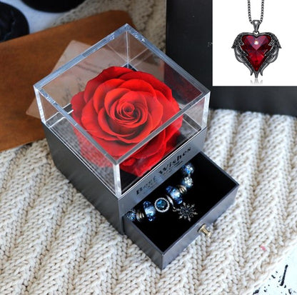 Valentines Day Gift Women Rose Jewelry Box Dried Flower Real Flowers Eternal Roses In Box