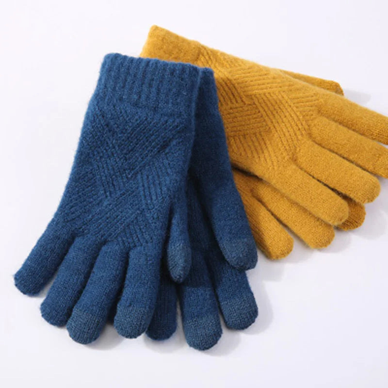 Autumn And Winter Double Layer Fleece-lined Thickened Knitting Gloves