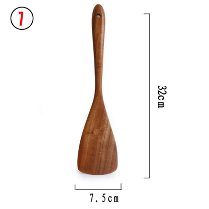 Thailand Teak Natural Wood Tableware Spoon Ladle Turner Long Rice Colander Soup Skimmer Cooking Spoons Scoop Kitchen Tool Set