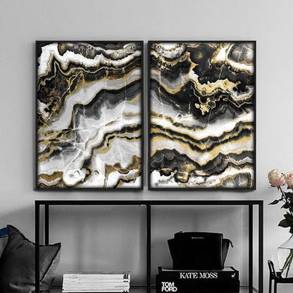 Canvas Wall Art, Abstract Black & Gold Marble Pictures