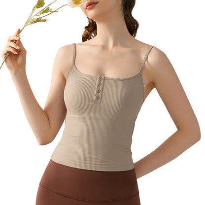 Sexy Square-neck Spaghetti Strap Yoga Vest With Chest Pad