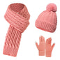 Warm Wool Knitting Hat, Scarf And Gloves Three-piece Set