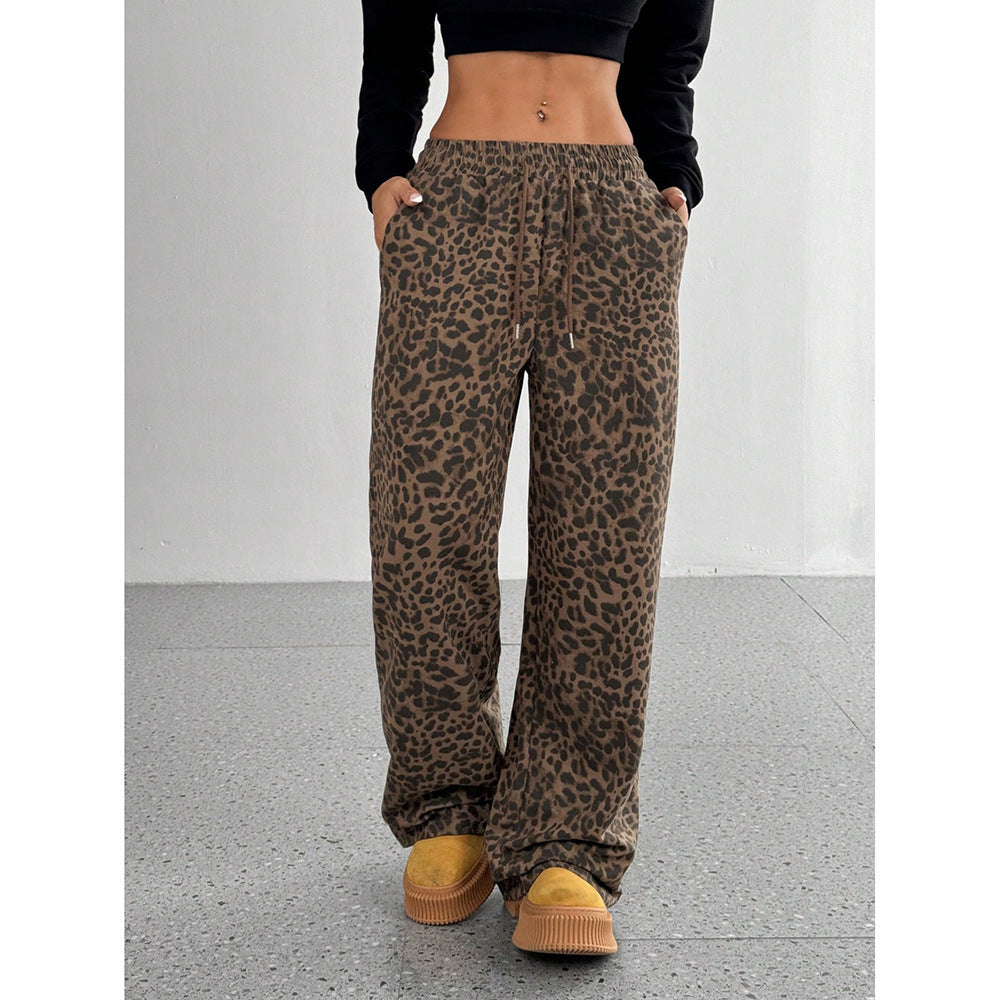 Leopard Print Floral Print Casual Jumpsuit Wide Leg Loose