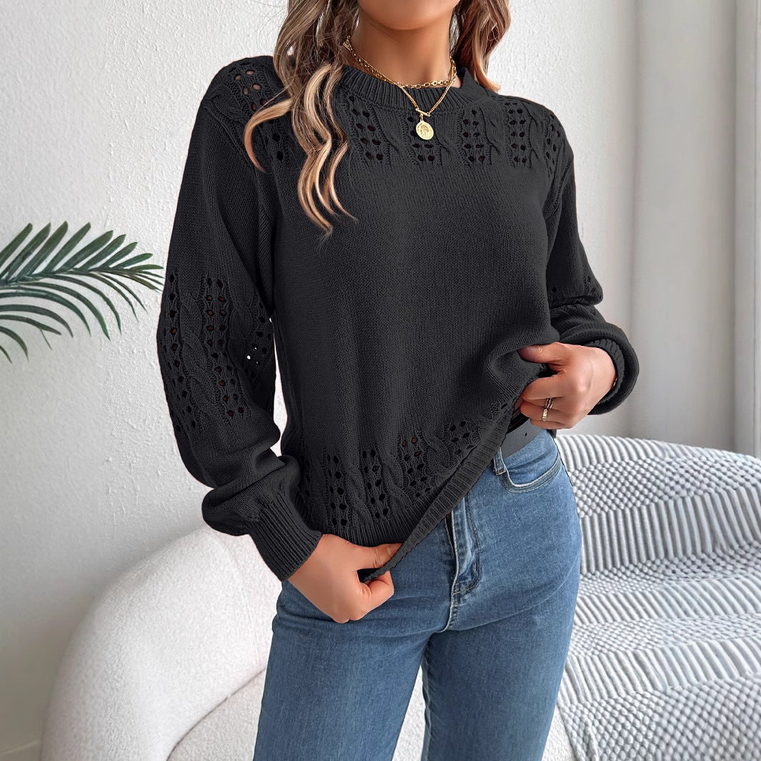 Hollow-out Lantern Sleeve Pullover Sweaters Women's Clothing