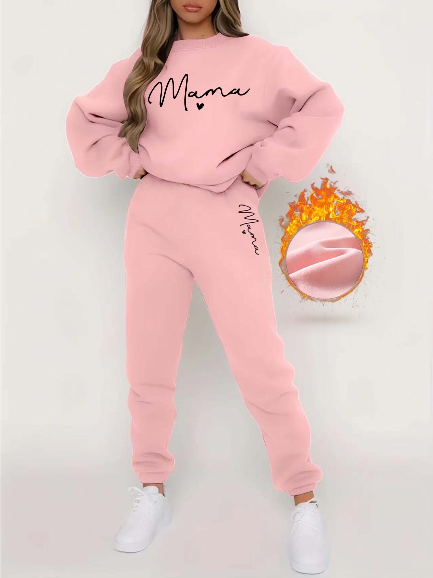 Casual Long Sleeve Printed Fleece Two-piece Set