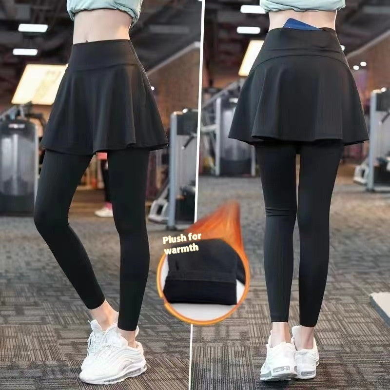 Fake Two-piece Sport Pants Ankle-tied Fitness Pantskirt