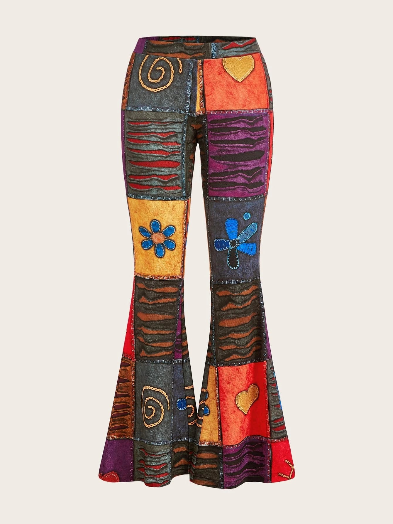 Pattern Abstract Art Style Personality Trend Tight Bootcut Pants