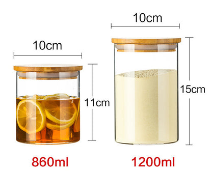 Kitchen Jar For Food Storage Round High Borosilicate Food Glass Jars with Bamboo Lid