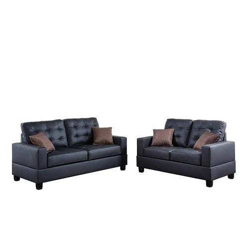 Wohnzimmermöbel 2-teiliges Sofa-Set, schwarzes Kunstleder, getuftetes Sofa, Zweisitzer mit Kissen, Couch