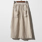 Design Double Pocket Large Size Elastic Waist Elegant Skirt Pure Linen Wide Leg Culottes