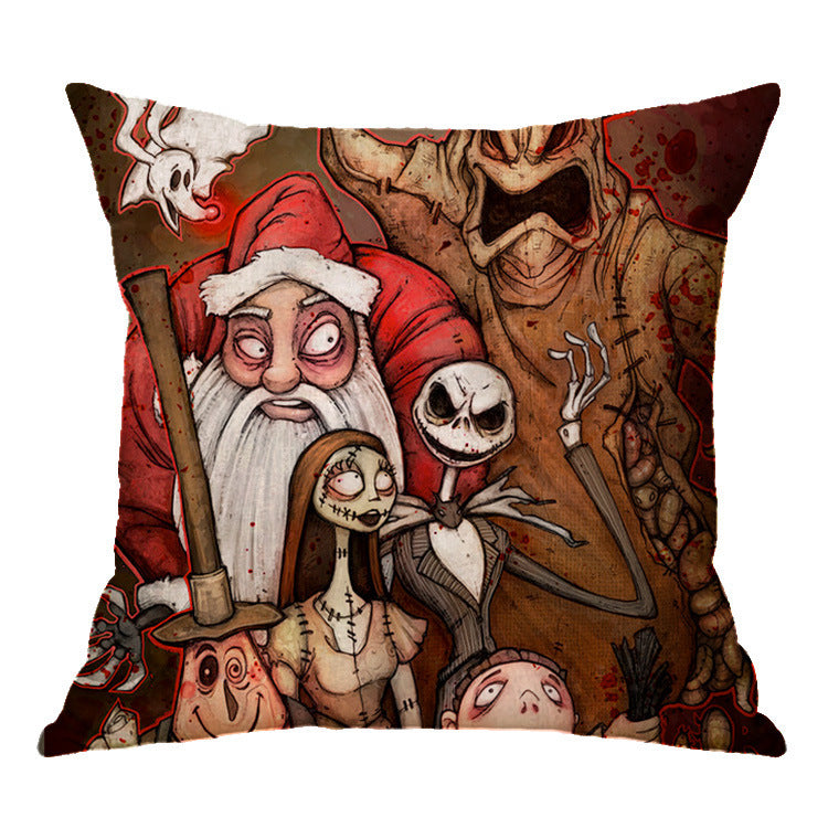 Linen Skull Halloween Pillow Cover