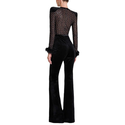 Pleuche Patchwork Long Sleeve Jumpsuit