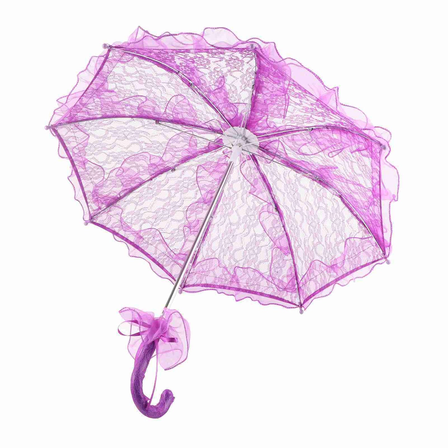 Bridal Lace Cotton Umbrella for Wedding Parties Dancing Photography Prop (Purple)