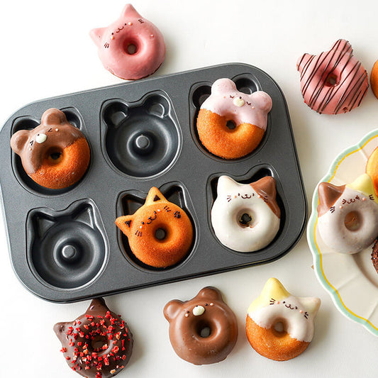 Cotton Mold Cat And Bear Donut Baking Tray Cartoon Animal Non-stick Bakeware Cake Baking Mold Oven Special Use