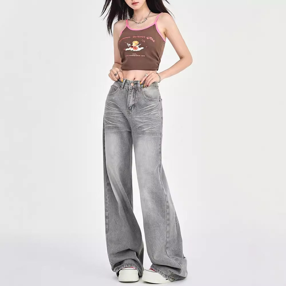 Autumn Retro Loose Low Waist Straight Jeans For Women