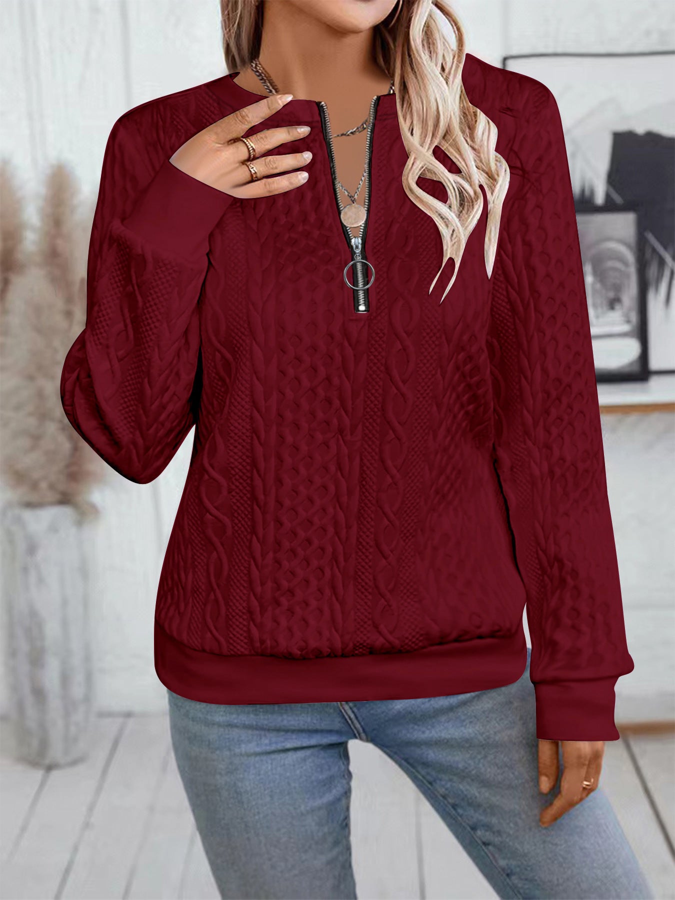 Casual Neckline Long-sleeve Zipper Sweaters Women's Clothing