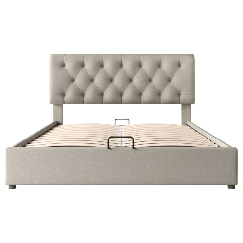 Double Bed With Adjustable Headboard In Linen