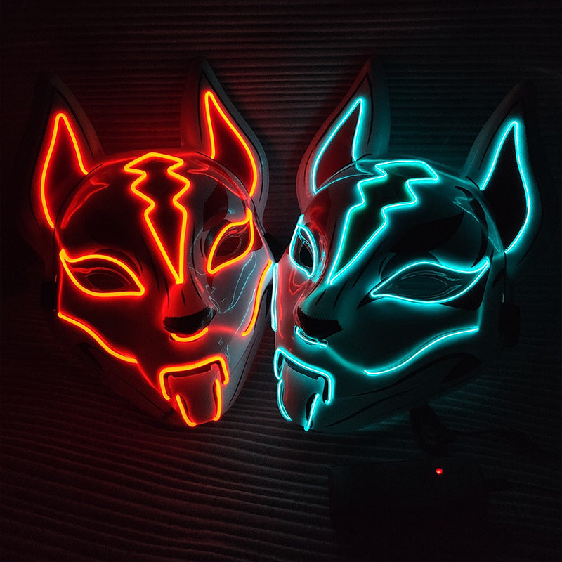 Glowing Cat Face Mask For Women Demon Slayer Cold Light Fox Mask Masquerade Cosplay Props Bar Haunted House Christmas Decor