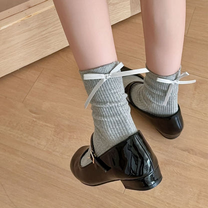 Heel Bow Socks For Women Middle Tube Pure Cotton Spring And Autumn