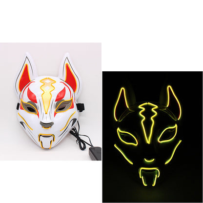 Glowing Cat Face Mask For Women Demon Slayer Cold Light Fox Mask Masquerade Cosplay Props Bar Haunted House Christmas Decor