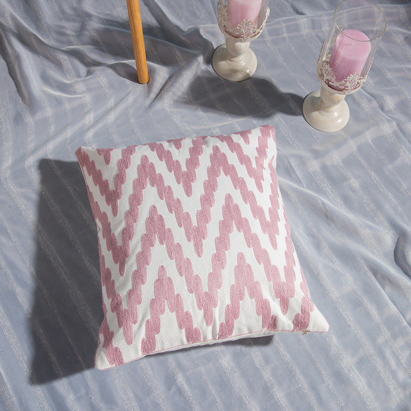 Geometric cotton embroidered pillowcase