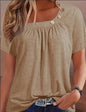 Charming Ruched Solid Blouse - Flattering Asymmetrical Hem, Lightweight Short Sleeves - Trendy Womens Casual Top For Everyday Style