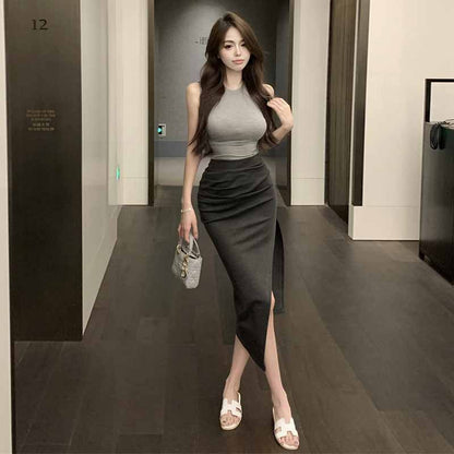 Sleeveless Tight Top Split Dress Suit Women