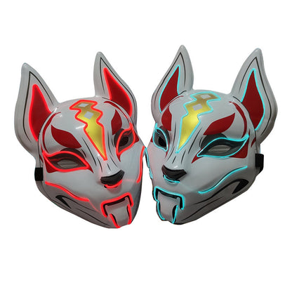 Glowing Cat Face Mask For Women Demon Slayer Cold Light Fox Mask Masquerade Cosplay Props Bar Haunted House Christmas Decor