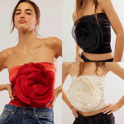 Large Flower Basic Strapless Tight Vest