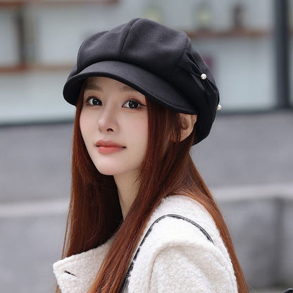 Fashion Pearl Bow Makes Face Look Small Beret Trendy