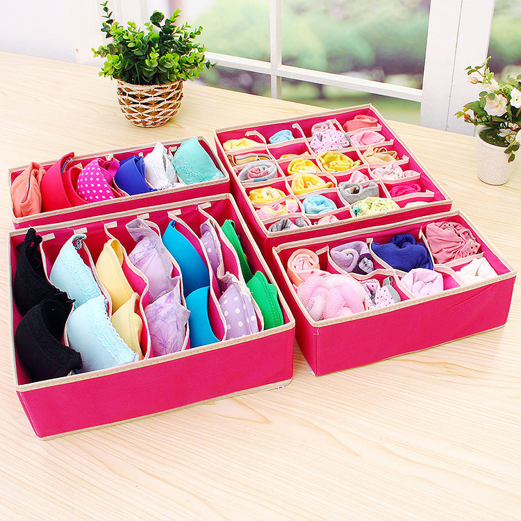 Factory sales rose red underwear storage box, four pieces of socks collection box, fabric bra storage and sorting box