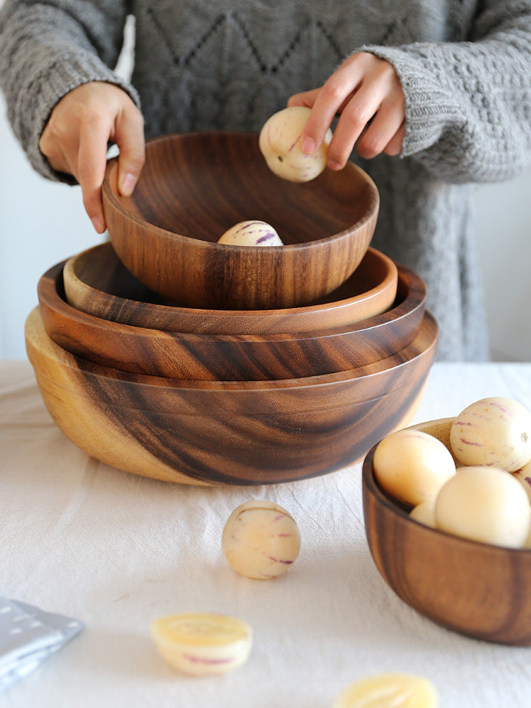 Kitchen Natural Wooden Bowl Household Fruit Bowl Salad Bowl For Home Restaurant Food Container Wooden Utensils Note The Size Hot