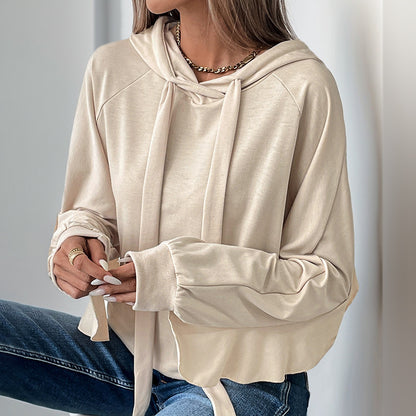 Hoodie mit Kordelzug, gerüschter dünner Pullover für Damen