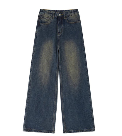 Trendy Retro Distressed Gerade Weite Bein Vielseitige Lockere Jeanshose Für Herren Und Damen