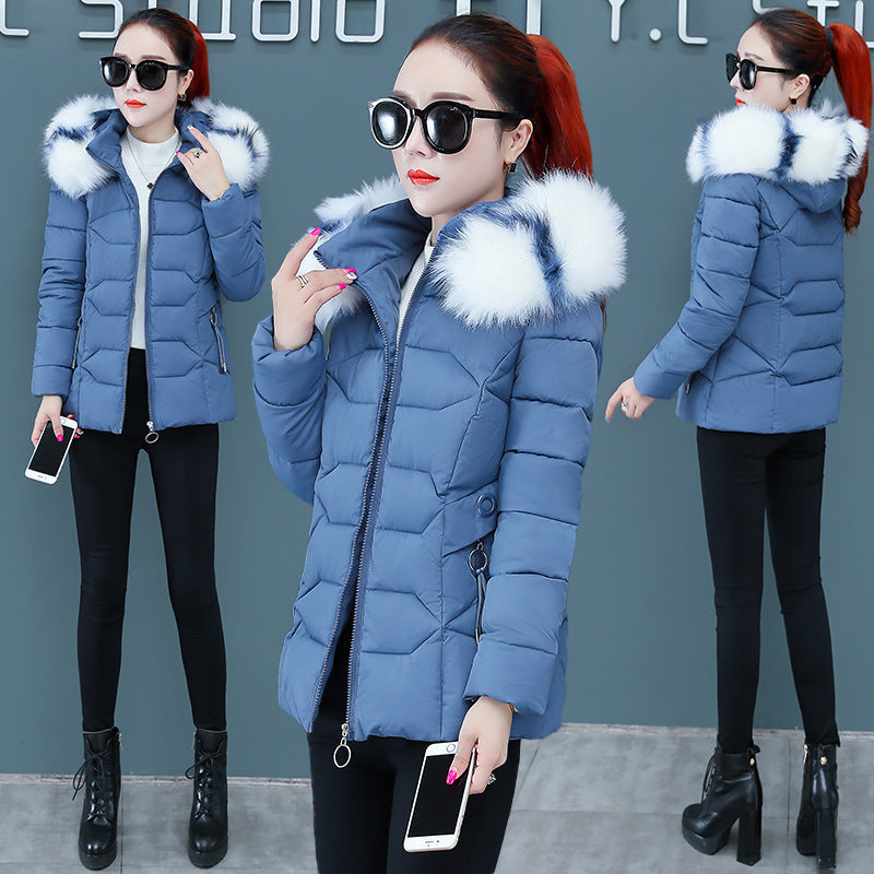 Women's Short Detachable Large Fur Collar Cotton Coat