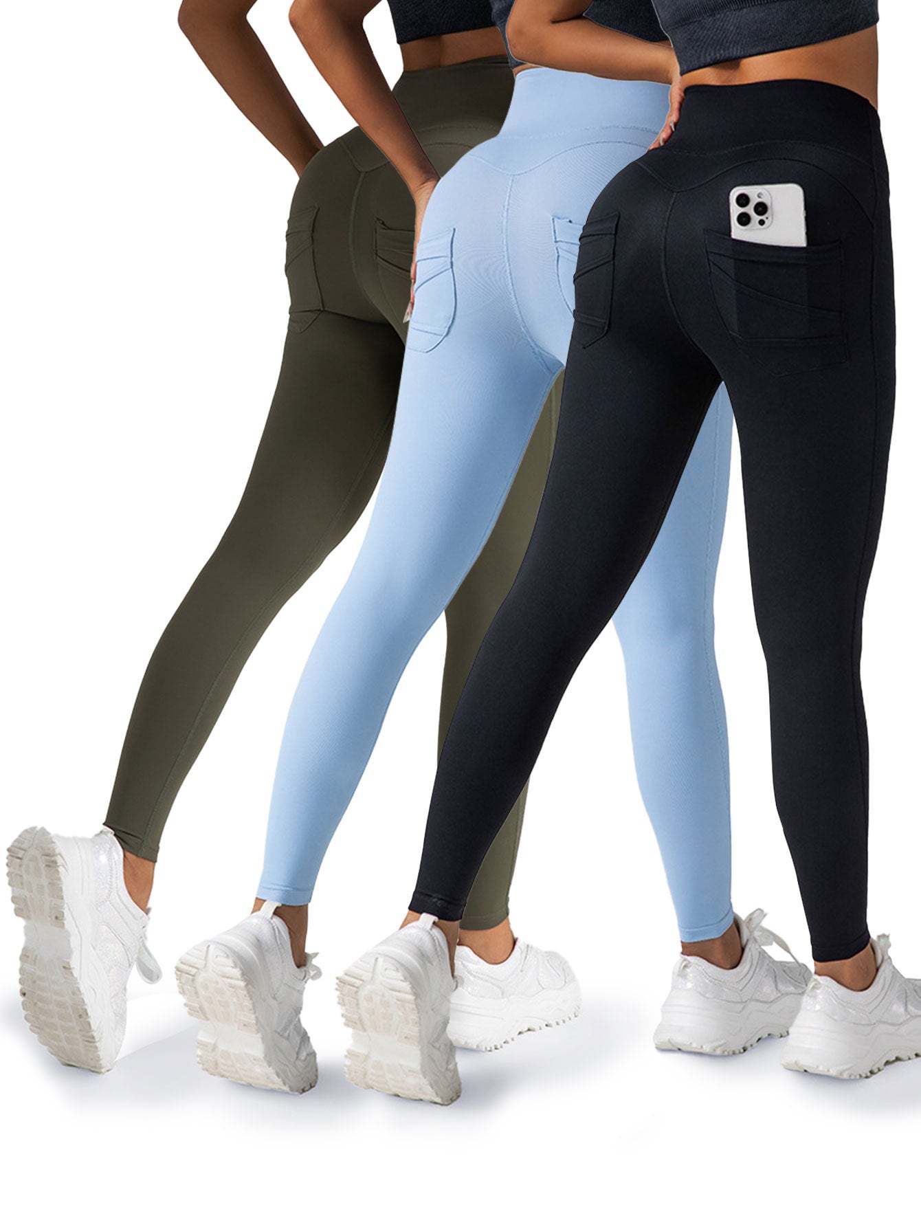 3 Pack Womens Yoga Leggings 4-Way Stretch High Waisted Tummy Control Pant With Pocket Workout Athletic Gym Casual Pants