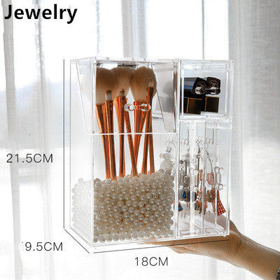 Clear Plastic Makeup Brush Storage Box with Cover Jewelry Earring Organizer Acrylic Makeup Organizer