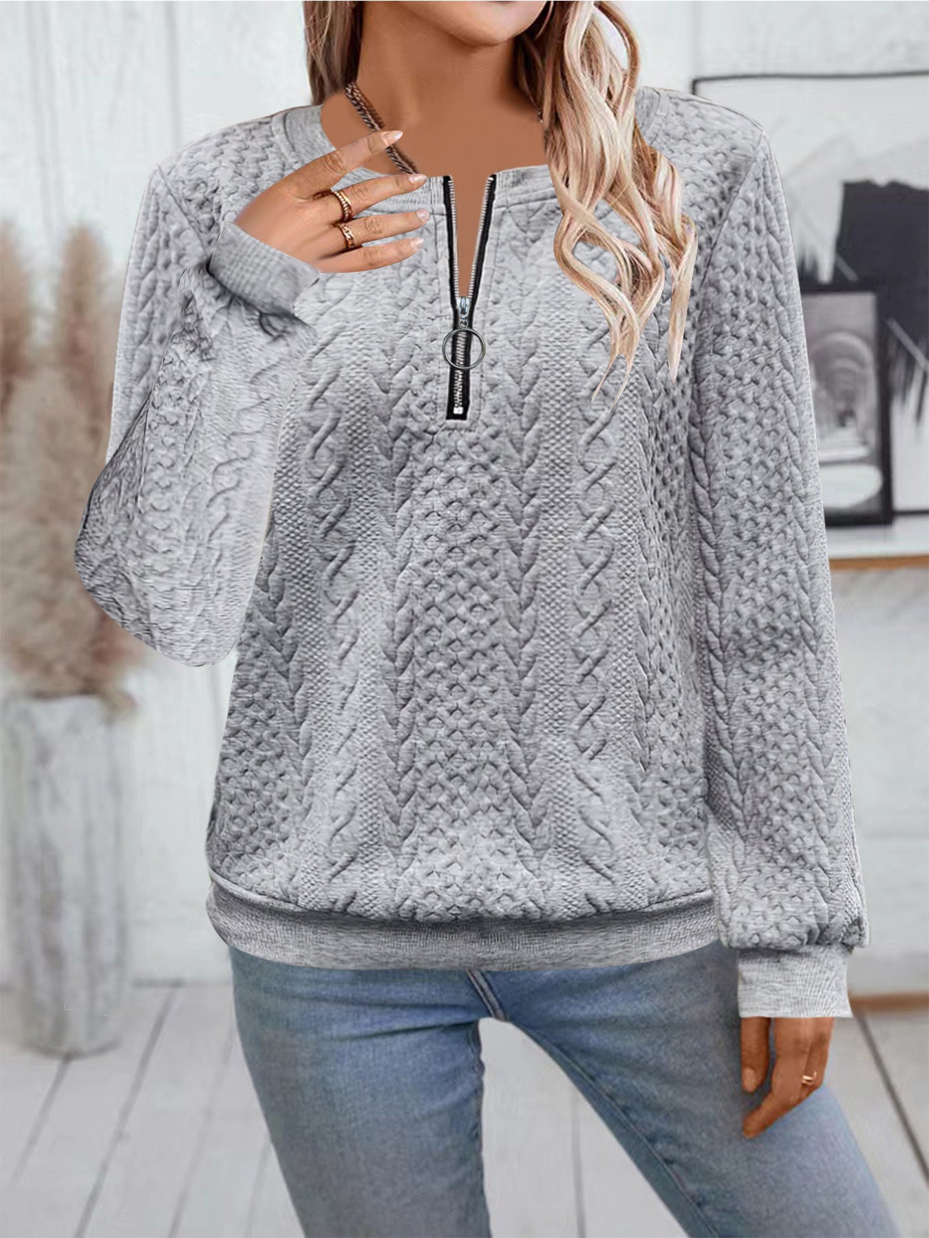 Casual Neckline Long-sleeve Zipper Sweaters Women's Clothing