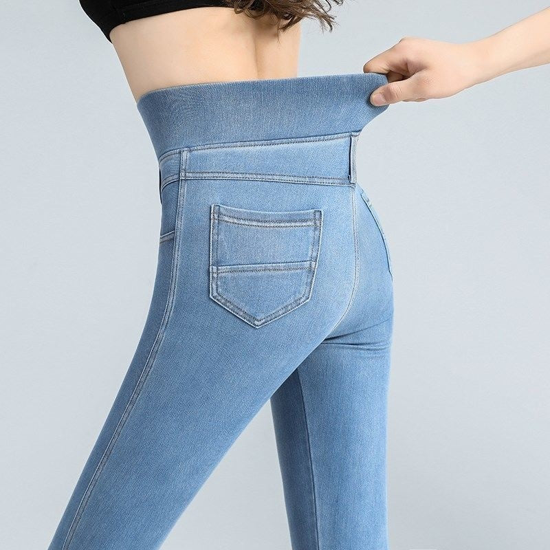 Elastische Taille High Waist Jeans für Damen Frühling und Herbst