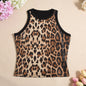 Sexy Cropped Sleeveless Sequin Leopard Print Vest