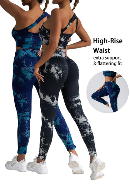 2 Pack Womens Workout Leggings Tie Dye High Waisted Yoga Pants Seamless Scrunch Butt Lifting Compression Tights