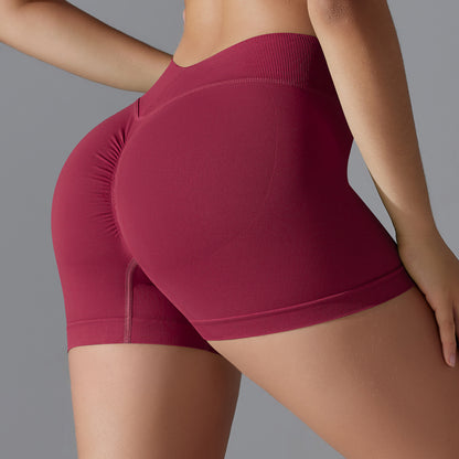 High Waist Knit Hip Raise Fitness Pants Tight Yoga Shorts