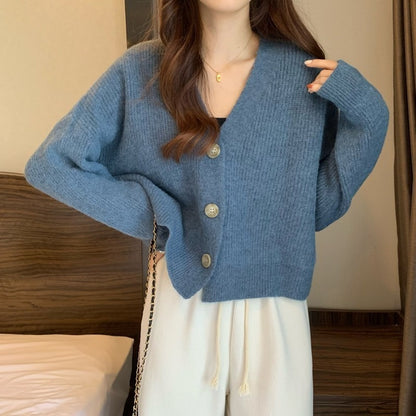 Women's V-neck Pure Color All-match Sweater Coat