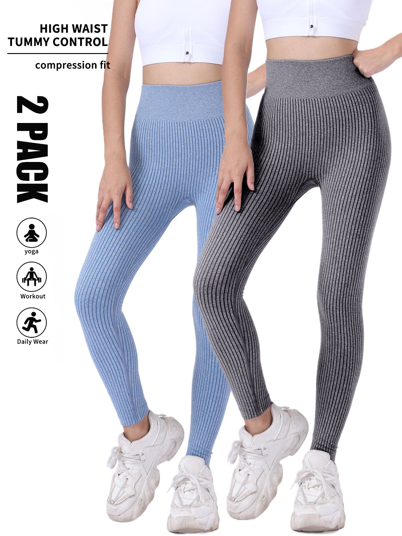 2 Pack Butt Lifting Leggings For Women Booty High Waisted Workout Yoga Pants Scrunch Butt Gym Seamless Booty Tights