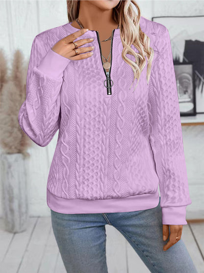 Casual Neckline Long-sleeve Zipper Sweaters Women's Clothing