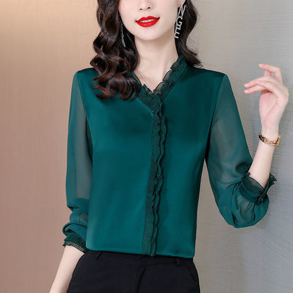 New Solid Color Chiffon Long-sleeved Shirt For Women