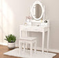 Vanity Table Set With 4 Drawer, Makeup Dressing Table W  Cushioned Stool, Girls Women Bedroom Furniture Set Oval Mirror