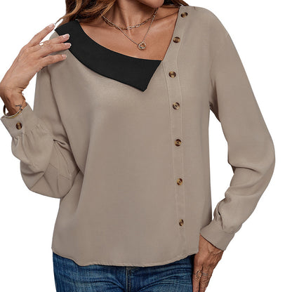 Women's Design Sense Lapel Long Sleeve Shirt